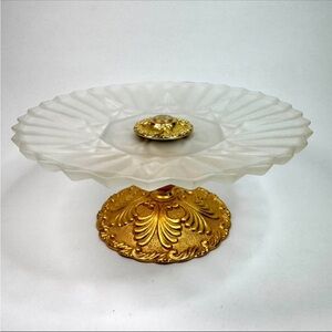 1960s Italian Hollywood Regency Frosted Glass Pedestal Dish – catch all